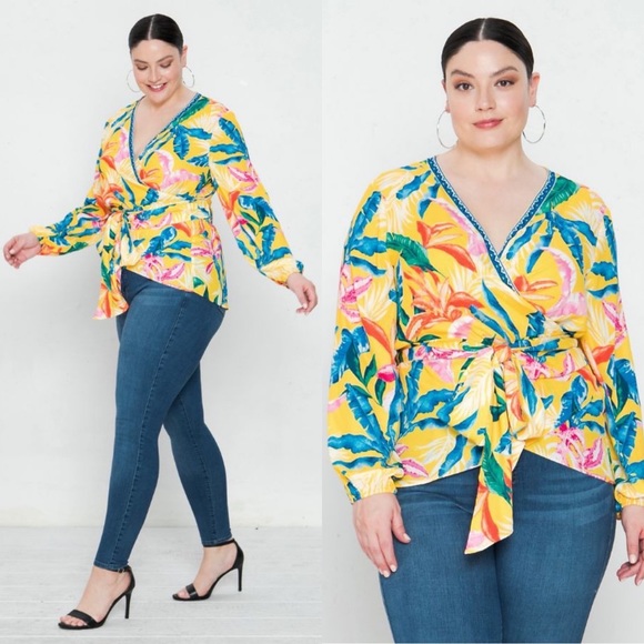 *24 FRIDAY SALE* Take Me Dancing Floral Print Plus Size Wrap Top - Picture 6 of 7
